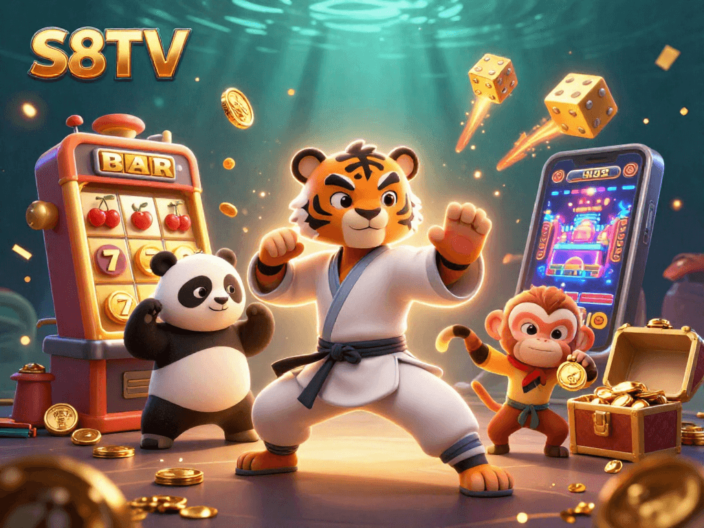 S8TV offers an adventurous experience with playful characters in a vibrant casino setting.
