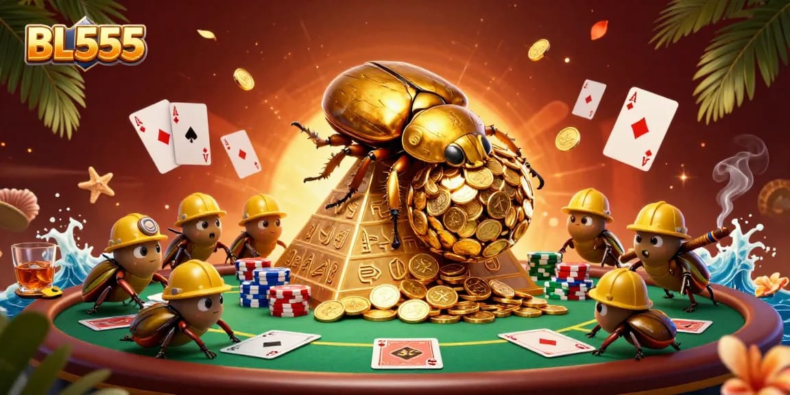 Engage with BL555's exhilarating 3D gaming experience featuring golden prizes and dynamic poker action.