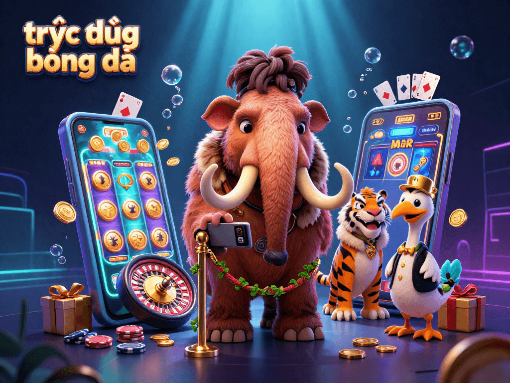Engage with trực tiếp bóng đá as a dodo bird doorman welcomes a saber-tooth tiger in a lively casino scene.