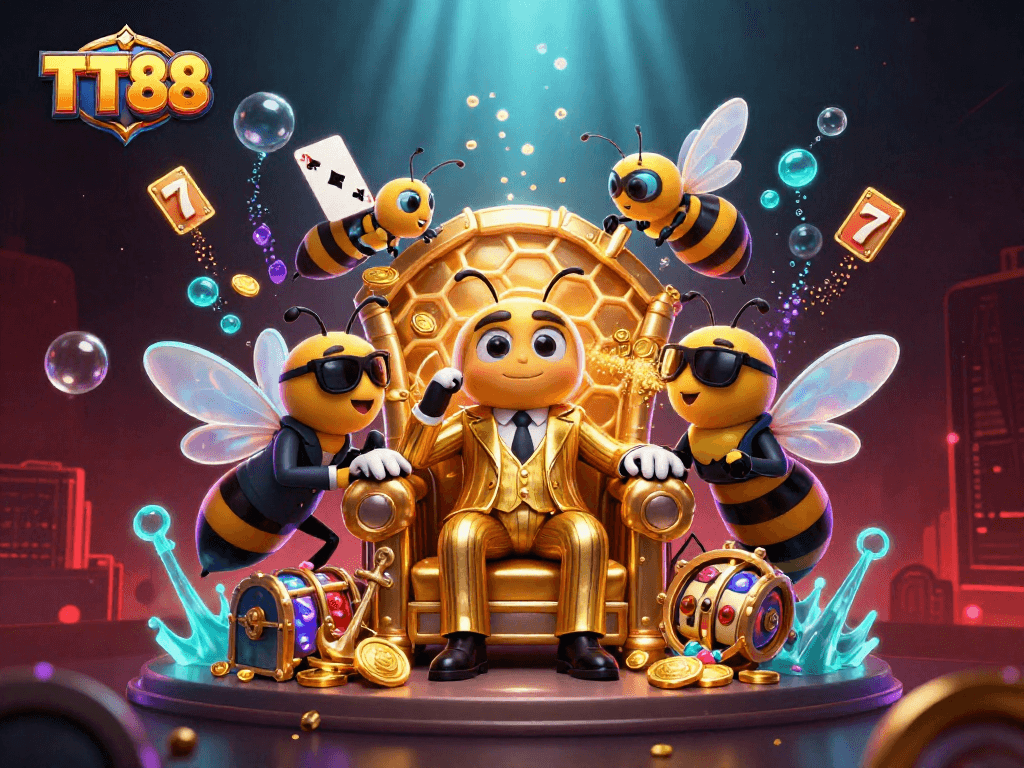 Engage in thrilling gameplay at TT88 with a vibrant 3D mob boss scene filled with winning slot elements and treasures.