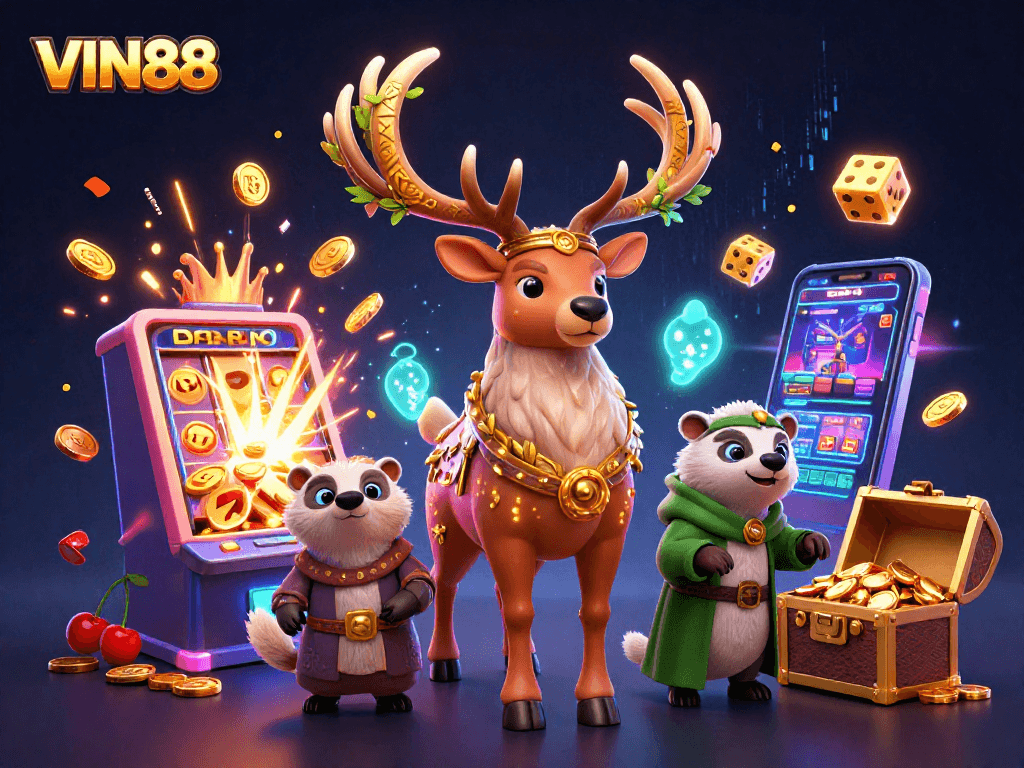 Experience the thrilling wins at VIN88 with vibrant 3D casino action, featuring dynamic game elements.