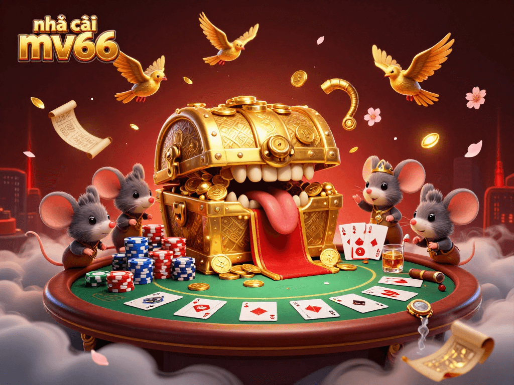 Experience the thrill at nhà cái mv66 with a vibrant casino scene featuring treasure and excitement.
