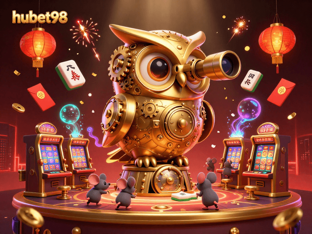 Experience thrilling wins at hubet98's vibrant casino scene with lively characters and immersive details.