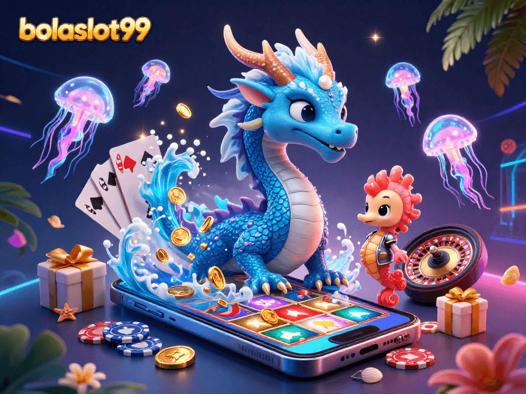 Spin to win with bolaslot99 while surrounded by vibrant 3D characters and casino game elements.