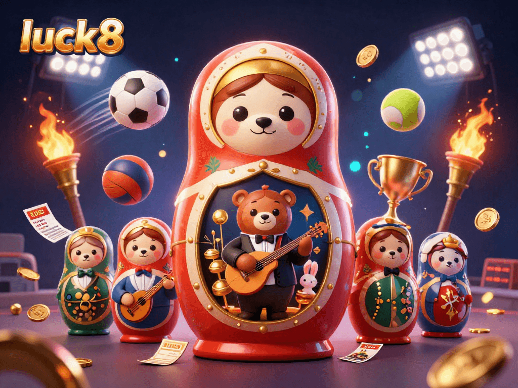 Create winning strategies with luck8 in a vibrant 3D casino scene featuring bears and sports elements