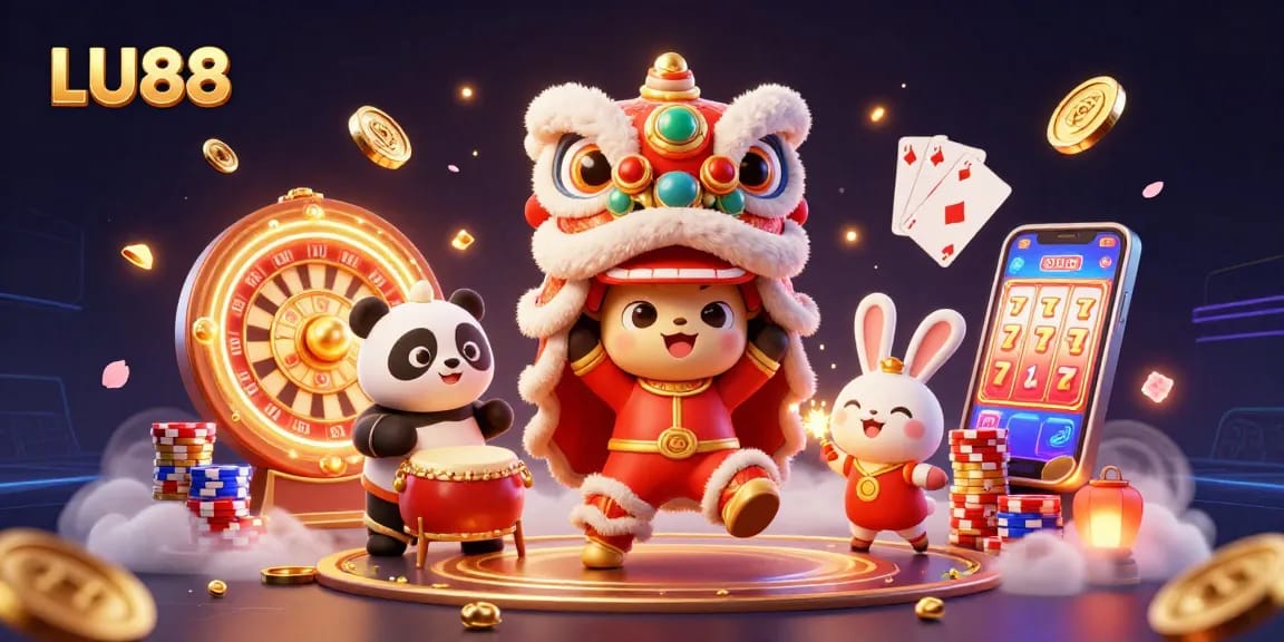 LU88 brings excitement to players with a vibrant casino scene full of games and festive characters.