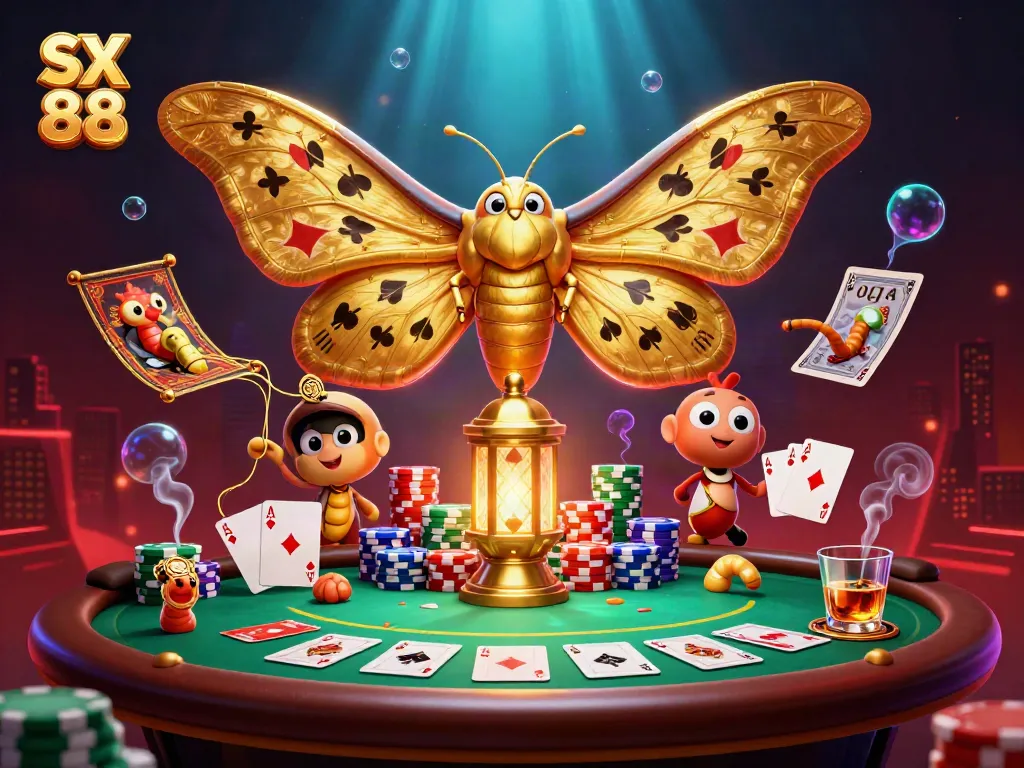 Engage in exciting casino gaming adventures with SX 88, featuring vibrant poker elements and a magical atmosphere.