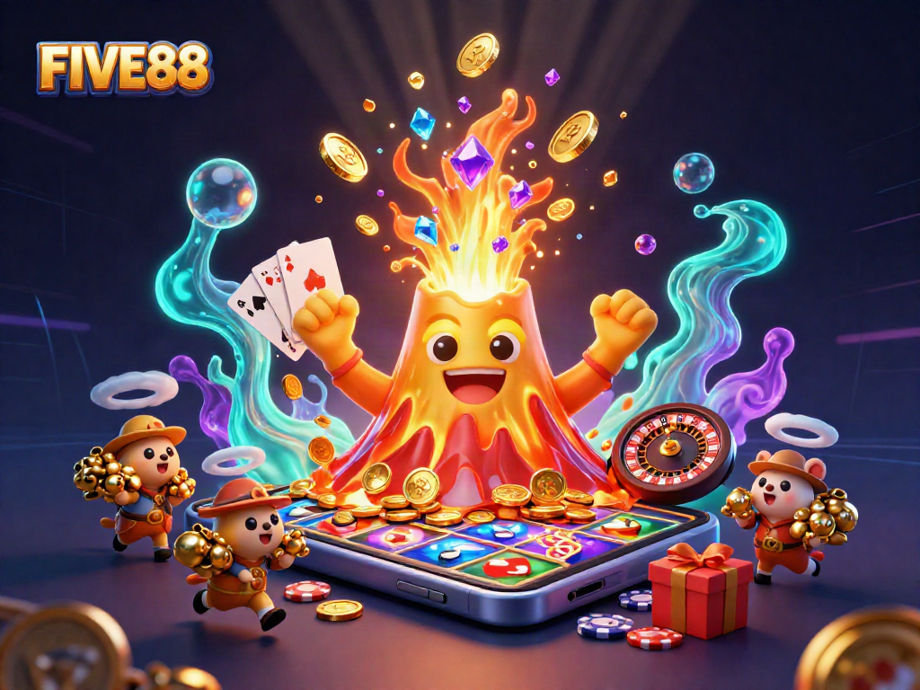 Experience the thrill of winning with FIVE88's vibrant gaming ecosystem showcasing gems and treasures.