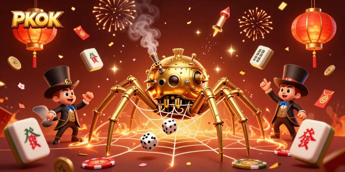 Spin the reels with PKOK as a steampunk spider creates a winning web of luck and games.