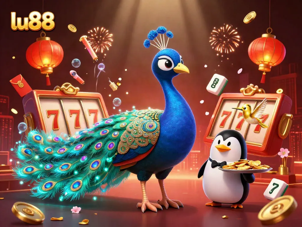 Experience thrilling gaming action at lu88 with lively characters set against a vibrant casino backdrop.