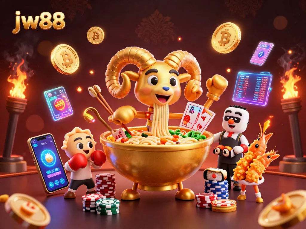 Engage in vibrant gameplay with jw88 at this dynamic cartoon casino scene featuring lively characters.