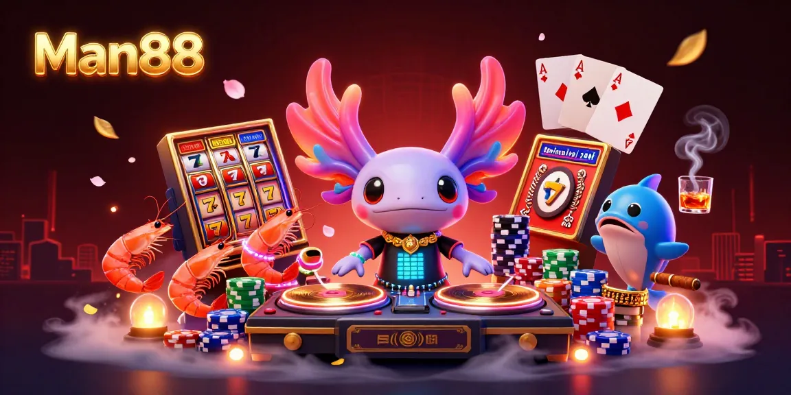 Experience exciting gaming action with Man88's vibrant underwater casino party.
