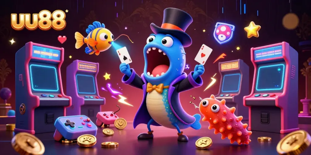 Engage in thrilling casino magic with uu88 featuring a glowing scene of vibrant underwater characters and gaming elements.