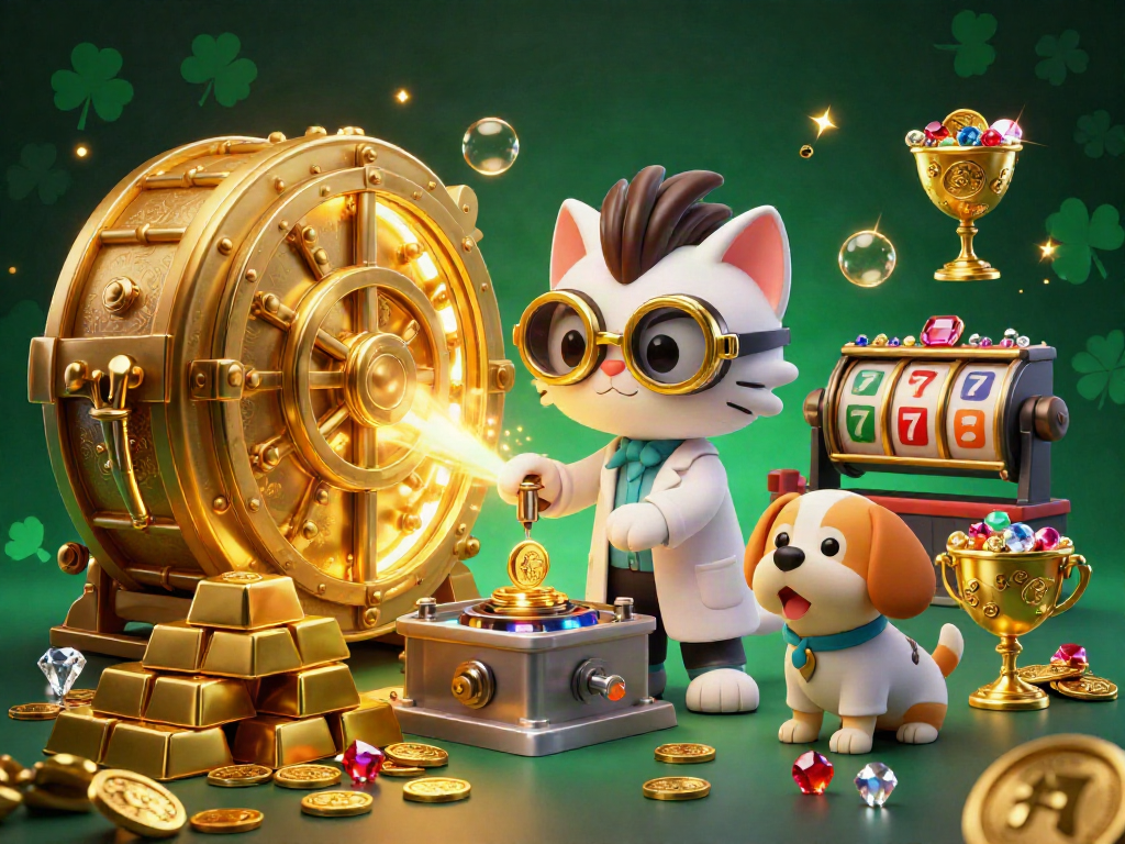Spin the reels with au88's whimsical casino adventure featuring a mad scientist cat.