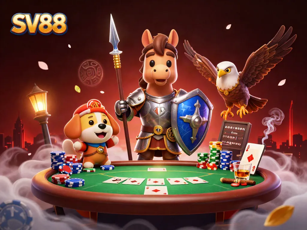 Experience thrilling action at SV88 poker tables with knights and whimsical characters.