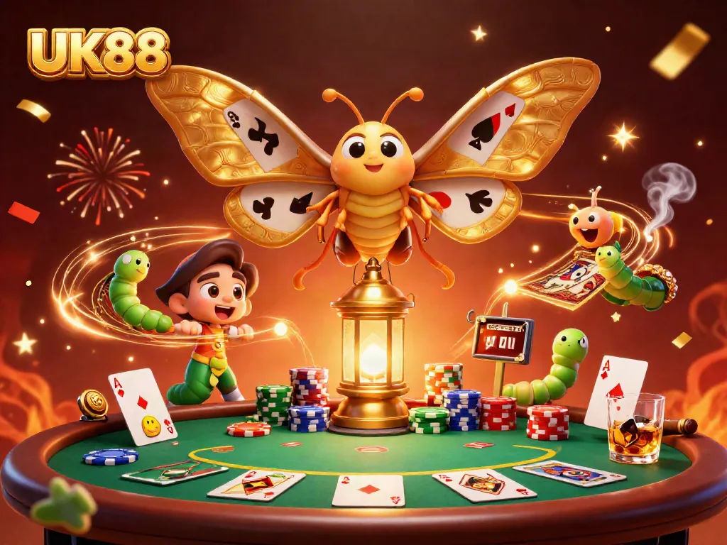 Join the excitement at UK88, showcasing vibrant casino scenes with golden elements and dynamic game actions.