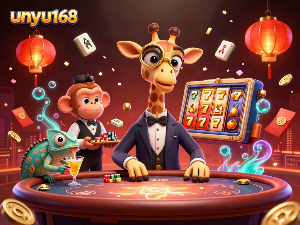 Gambarlah pengalaman bermain UNYU168 dengan karakter kasino dan slot modern yang menarik.