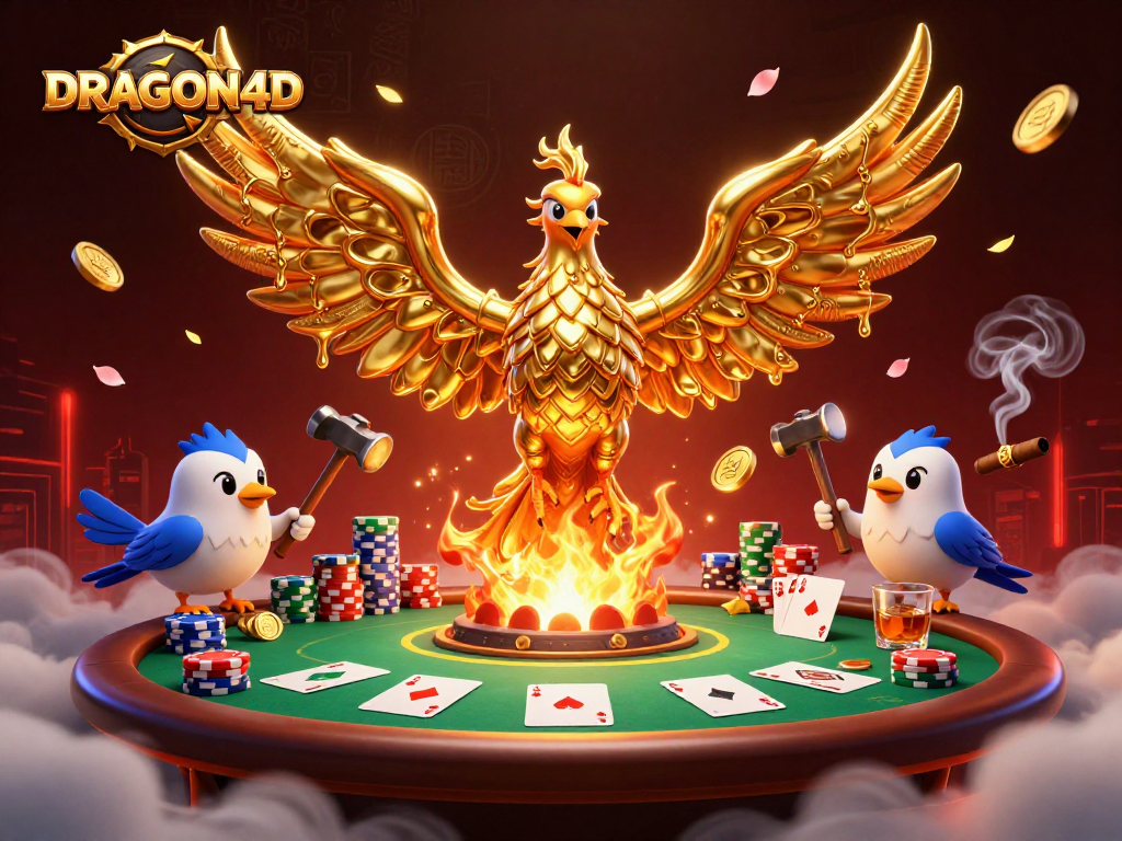 Engage in thrilling gameplay with DRAGON4D as the golden phoenix ascends in a vibrant casino scene.