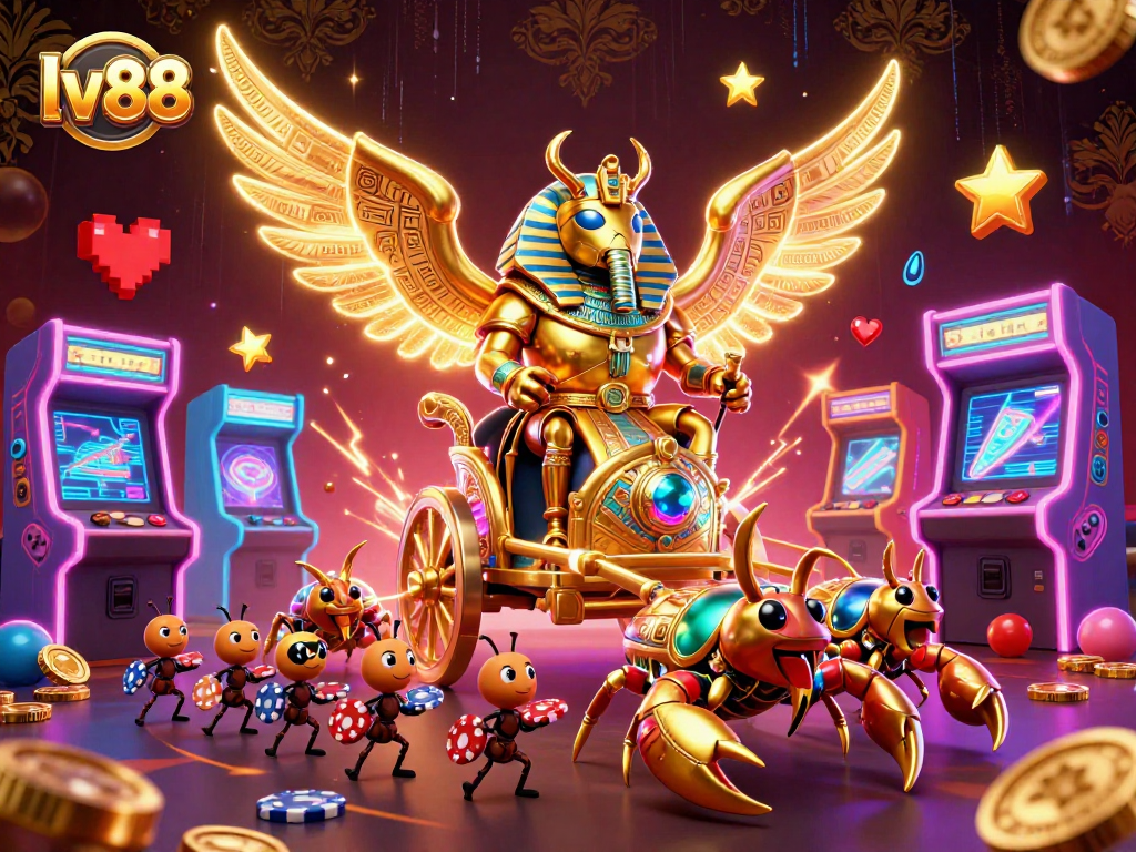 Engage with lv88 in a vibrant 3D illustrated casino artwork featuring gaming excitement and dynamic characters.