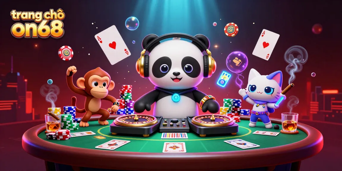 Experience vibrant gaming at trang chủ on68 with DJ panda, breakdancing monkey, and lively casino elements.