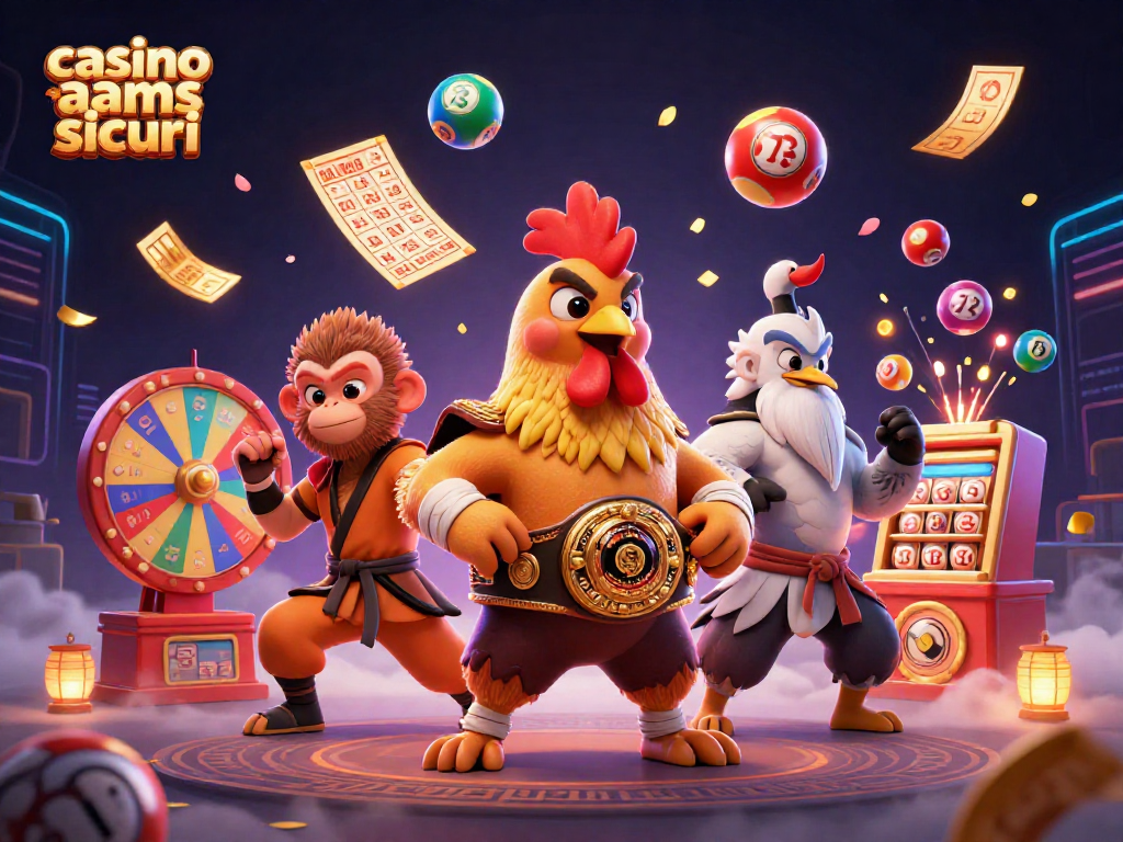 Gioca ai casino non AAMS sicuri con un memento vivace e dinamico, mostrando un gallo e un maestro Shaolin.