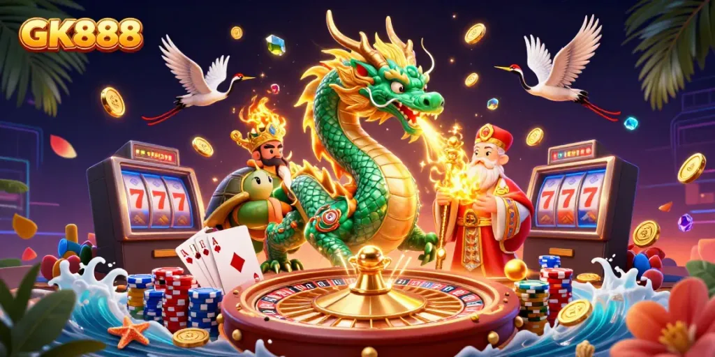 Engage in thrilling adventures with GK888 featuring dynamic casino elements and vibrant characters.