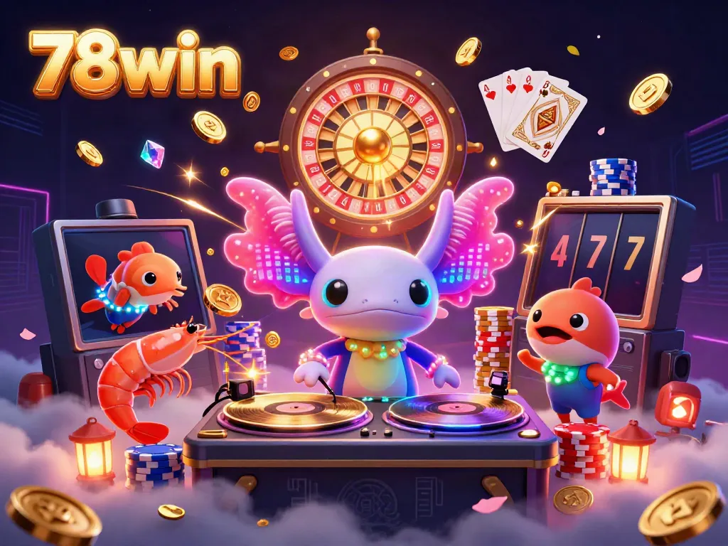 Engage in the thrilling 78win casino experience surrounded by vibrant characters and dynamic gaming elements.