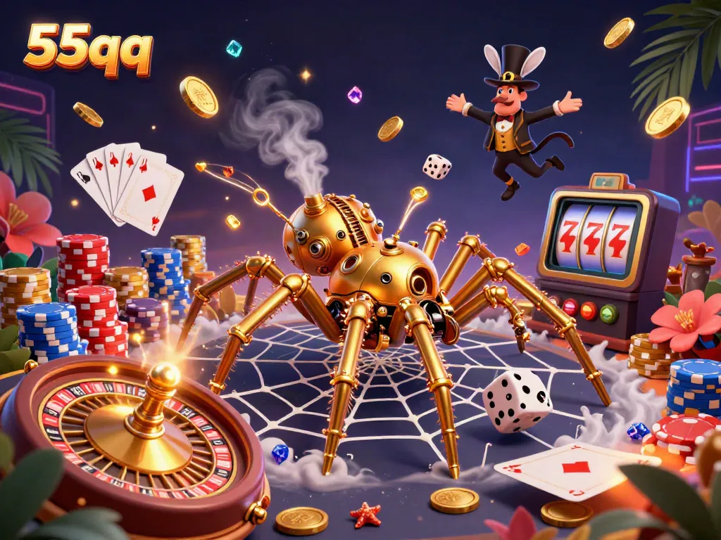 Experience thrilling games with 55qq's captivating casino illustration featuring an exciting steampunk theme.