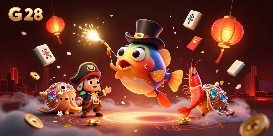 Immerse in G 28 action with a vibrant casino-themed underwater scene featuring an anglerfish attracting golden coins.