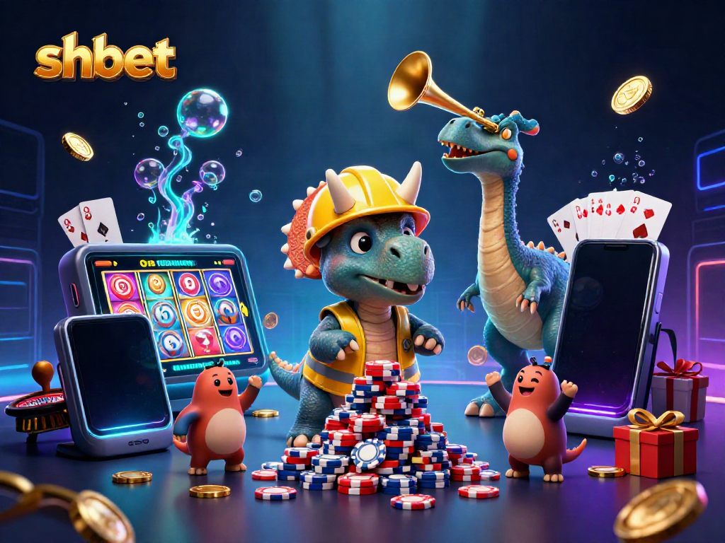 Experience thrilling gameplay at shbet with colorful casino elements and a whimsical cartoon scene.