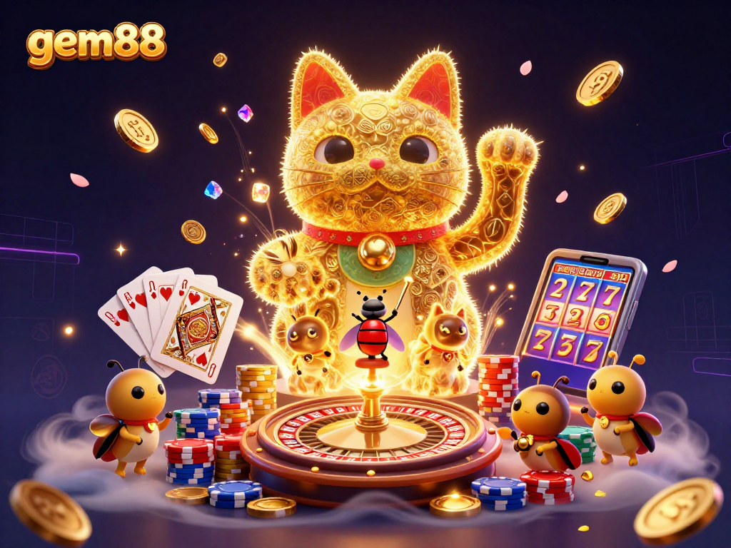 Experience the excitement of gem88's gaming world with dynamic casino visuals featuring vibrant animations and elements.