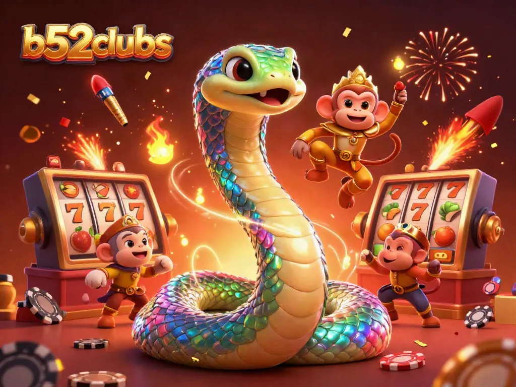 Experience thrilling gameplay with b52clubs in this vibrant 3D casino scene featuring lively characters and slot machines.
