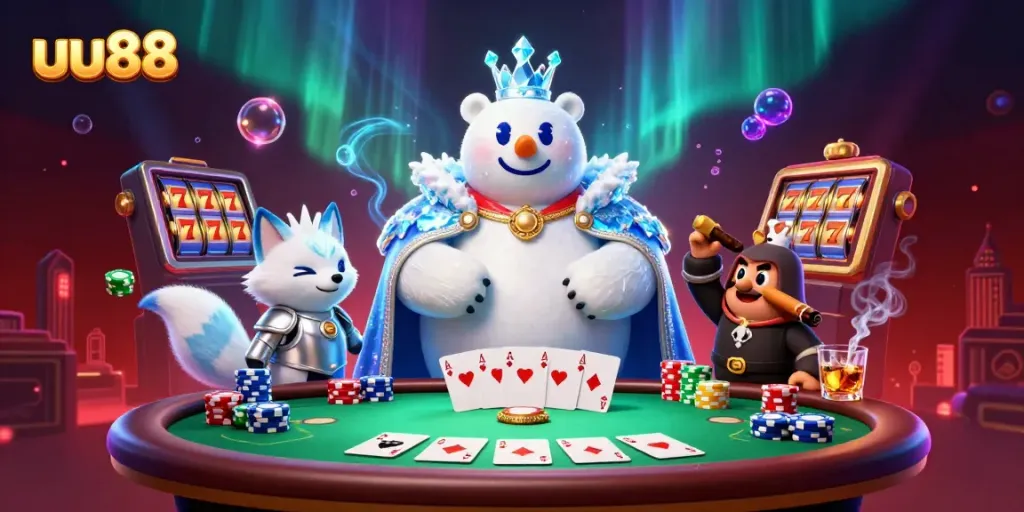 Experience multi-game action with the immersive uu88 casino scene featuring a polar bear and fox.