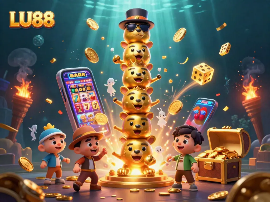 Experience LU88 with vibrant 3D casino artwork showcasing dynamic gaming elements and excitement.