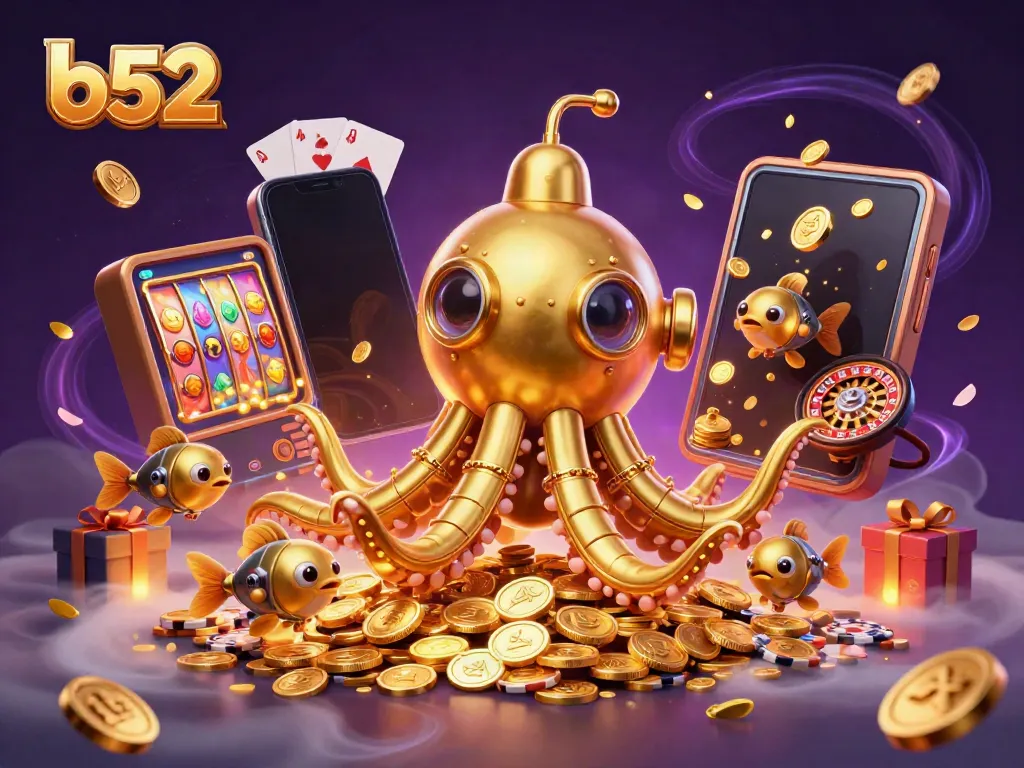 Experience thrilling gameplay with b52, featuring a kraken submarine and vibrant casino elements.