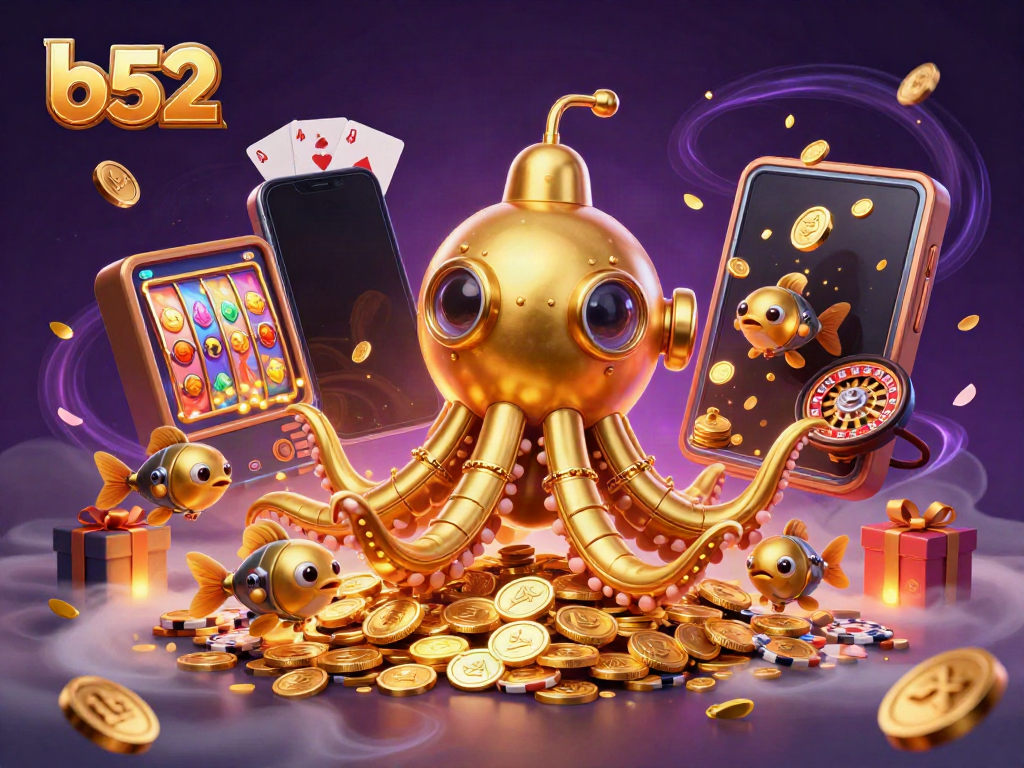 Experience thrilling gameplay with b52, featuring a kraken submarine and vibrant casino elements.