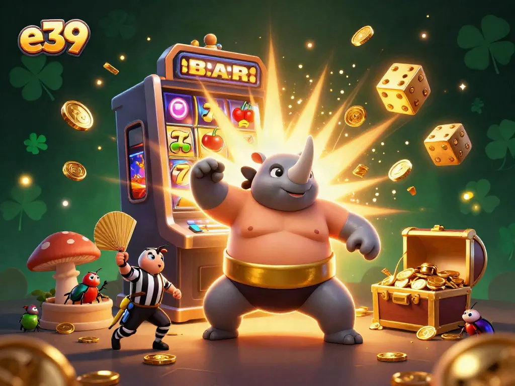 Experience thrilling jackpots with e39, as a beetle champion stomps coins and excitement flies.