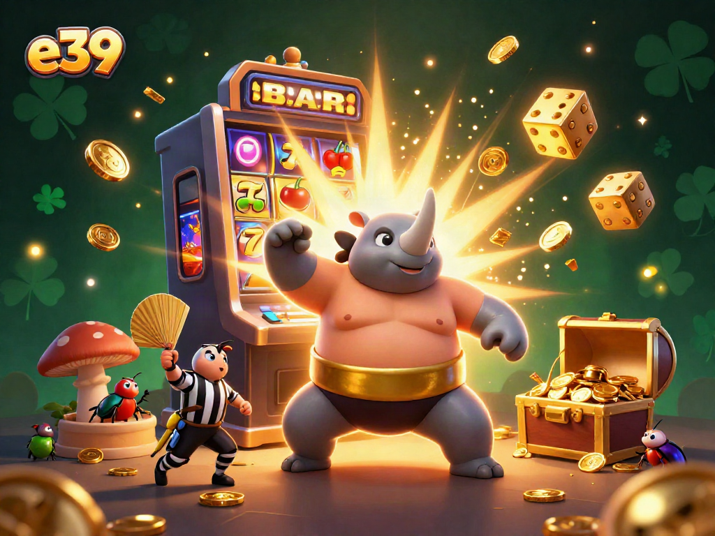 Experience thrilling jackpots with e39, as a beetle champion stomps coins and excitement flies.