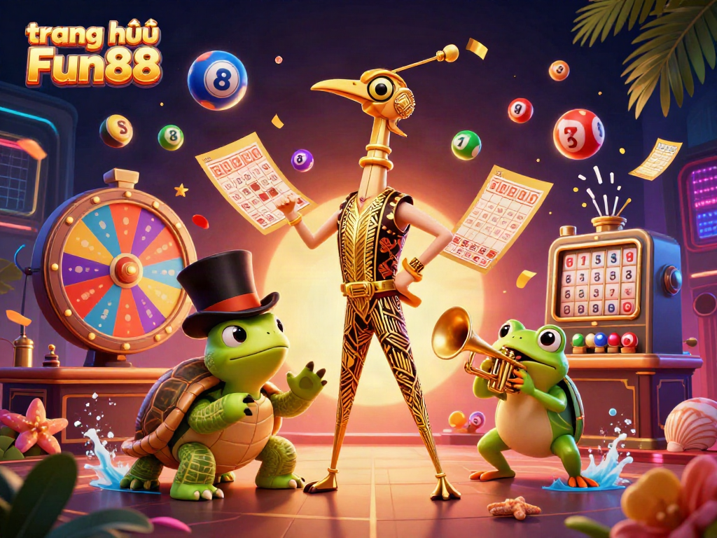 Experience the excitement of trang chủ Fun88 with dynamic gaming elements and lively characters in an immersive casino scene.