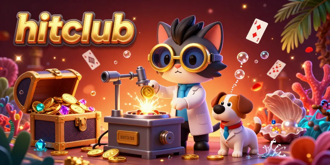 Experience the thrill of gaming at hitclub with a mad scientist cat and dog in a casino-themed fun scene.
