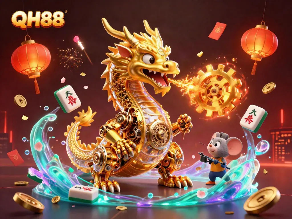 Experience excitement with QH88's dynamic 3D dragon illustration, showcasing unique casino gaming elements.