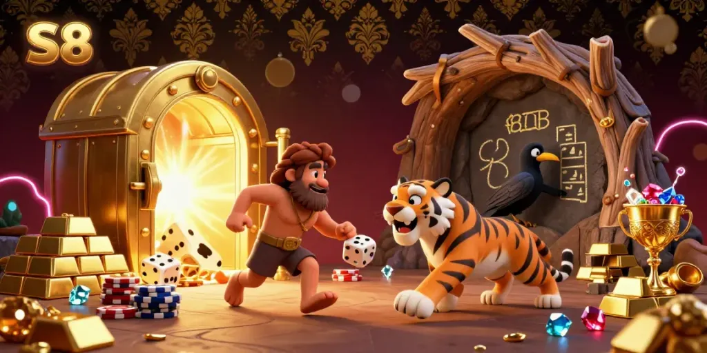 Experience thrilling moments at S8's prehistoric casino with vibrant gaming elements.