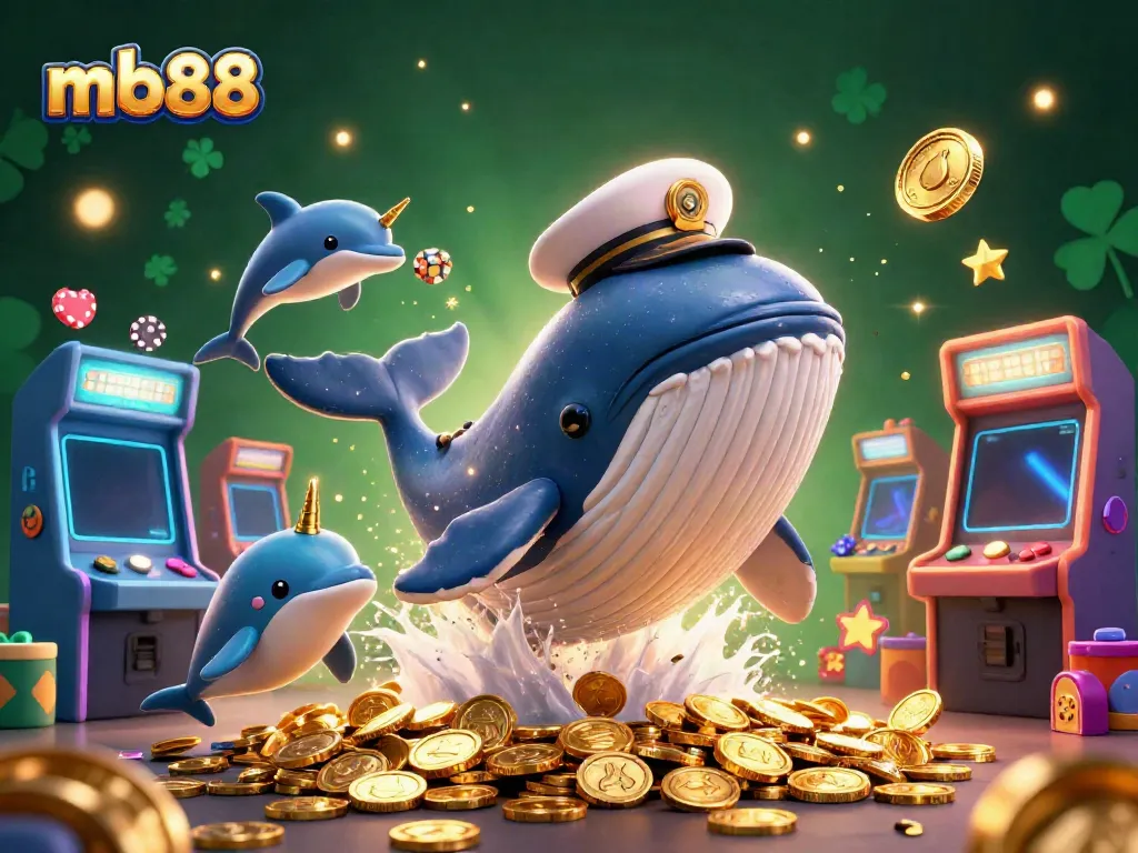 Experience thrilling gaming at MB88 with a captain whale, playful dolphins, and 3D game elements.