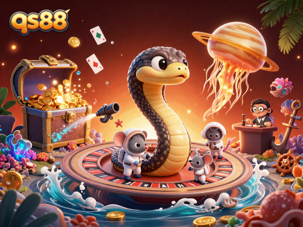 Celebrate exciting wins at qs88 with a lively scene of astronauts betting on Saturn's rings as a roulette wheel.