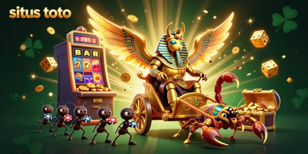 Experience thrilling gameplay with situs toto in this vibrant 3D casino scene bursting with excitement.