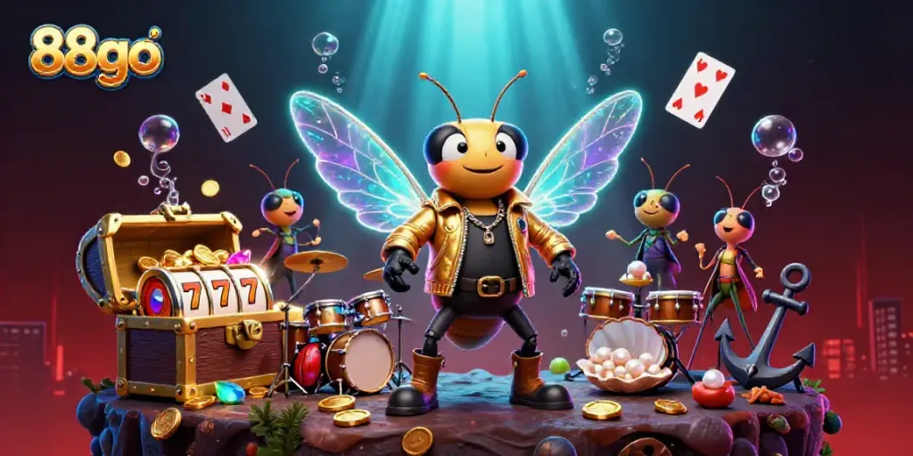 Experience exciting slots and vibrant casino energy with 88go's dynamic cartoon scene.