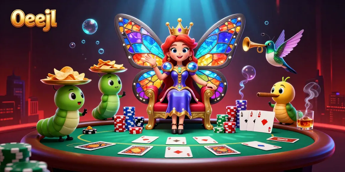 Experience thrilling gameplay with 0eejl's vibrant butterfly queen in a colorful casino scene.