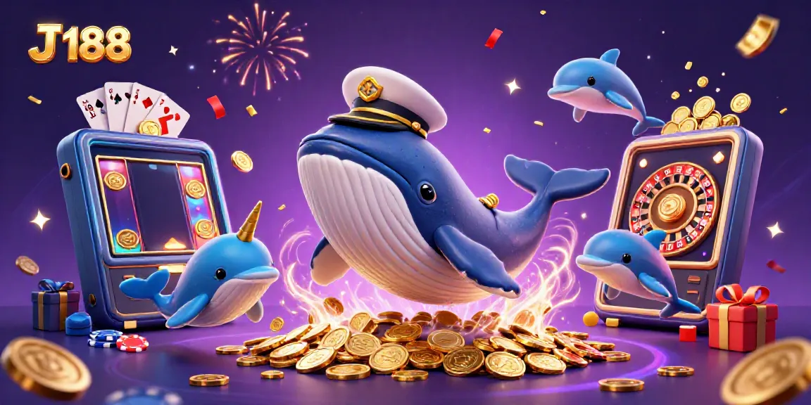 Experience thrilling wins at J 188 with a vibrant underwater casino adventure featuring a whale, narwhal, and dolphins.