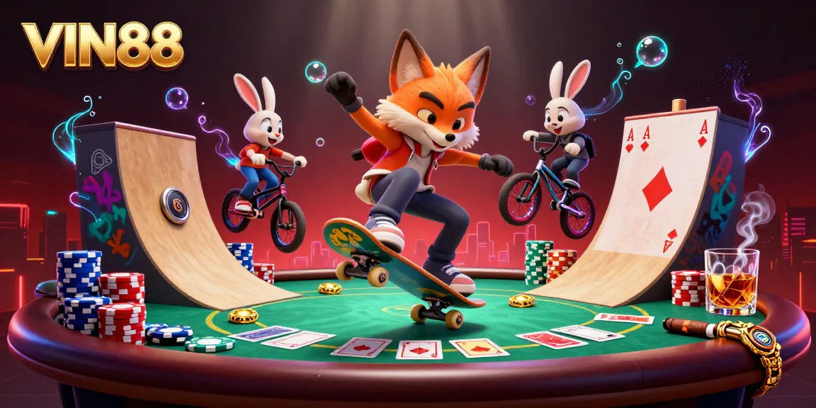 Experience thrilling gaming action with VIN88 through engaging mascot adventures in a vibrant casino atmosphere.