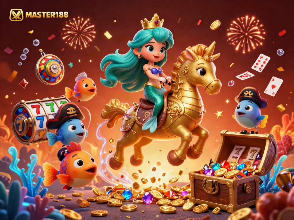 Experience thrilling jackpots with MASTER188 in this vibrant underwater casino adventure featuring mermaids and treasure.